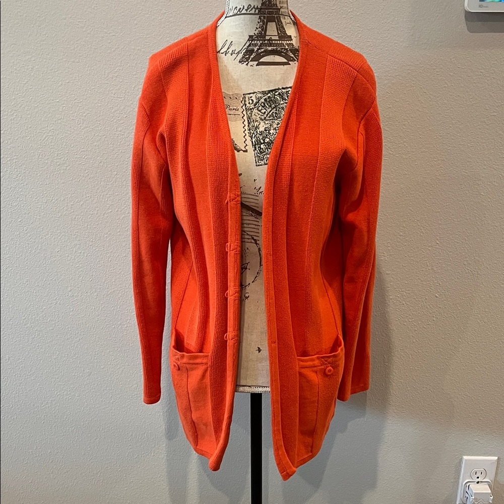 Knitting Needles Orange Fall Cardigan Sweater
Chunky boho sleek